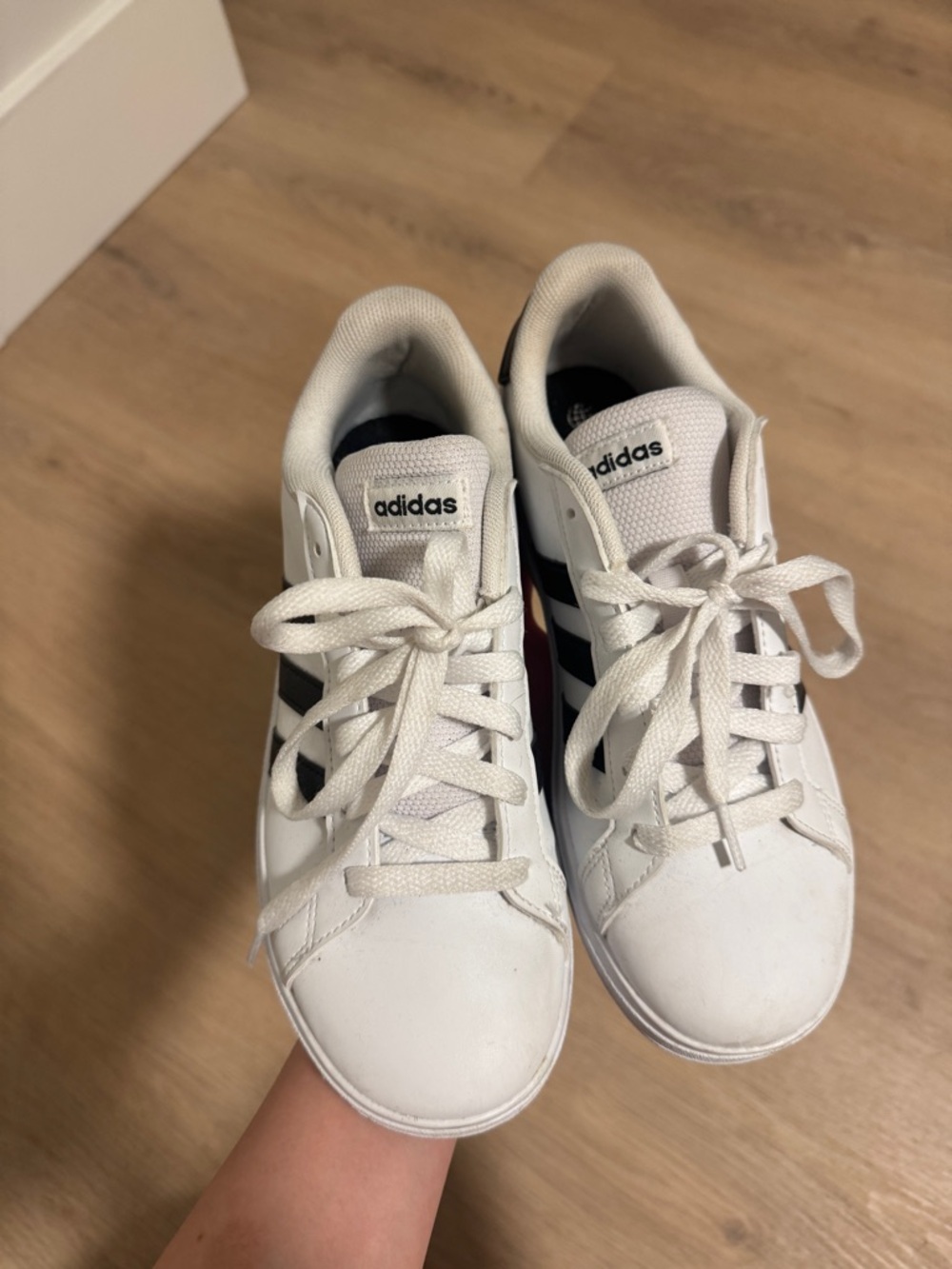 adidas White Sneakers with Black Three-Stripes